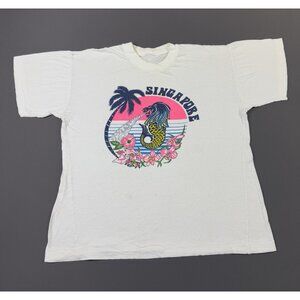 Rare Vintage 80s 90s Singapore Art Flower White Single Stitch Shirt Fits Small